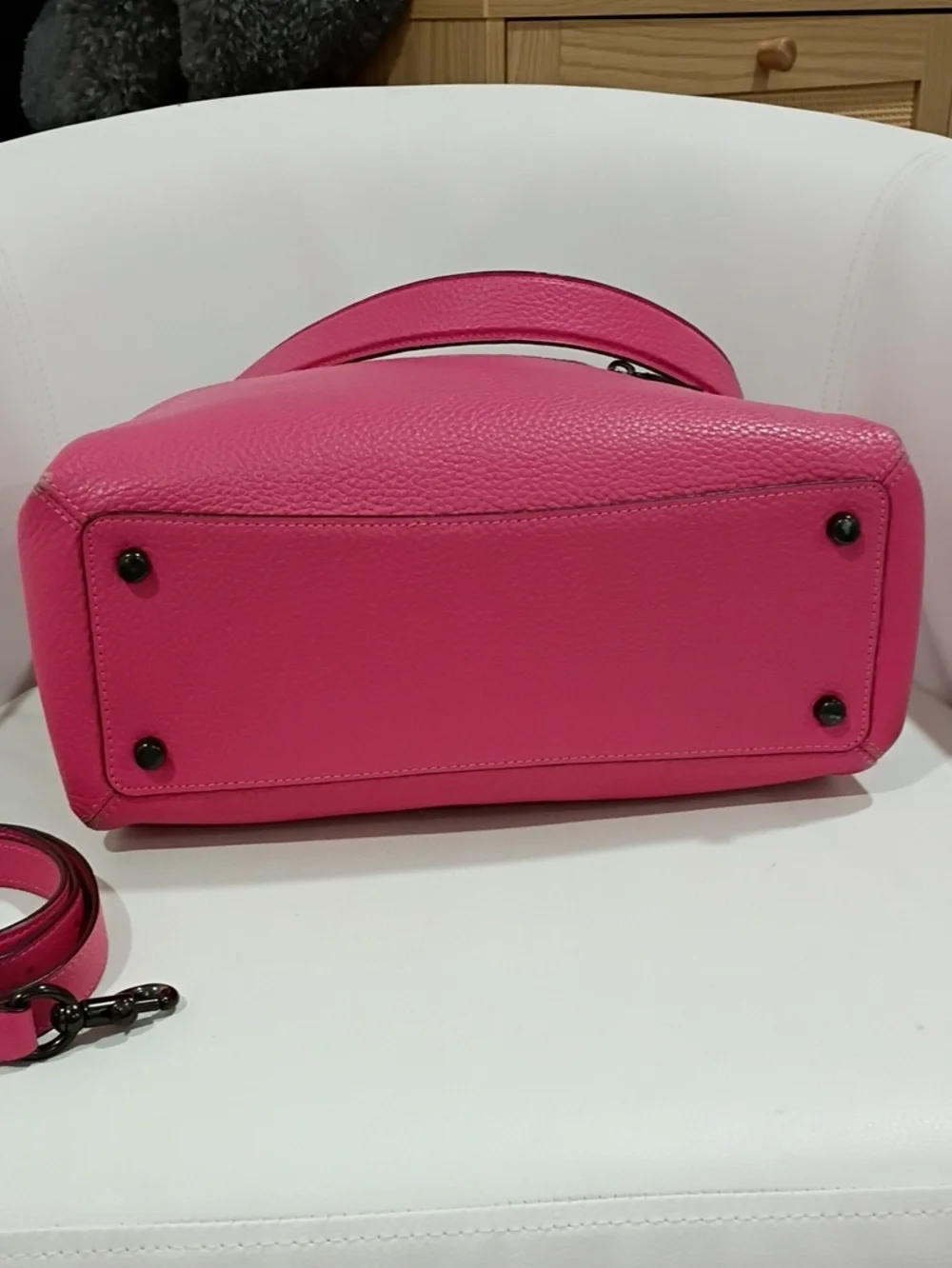 Coach Shay Hot Pink Pebbled Leather Shoulder Bag with Detachable Crossbody Strap
